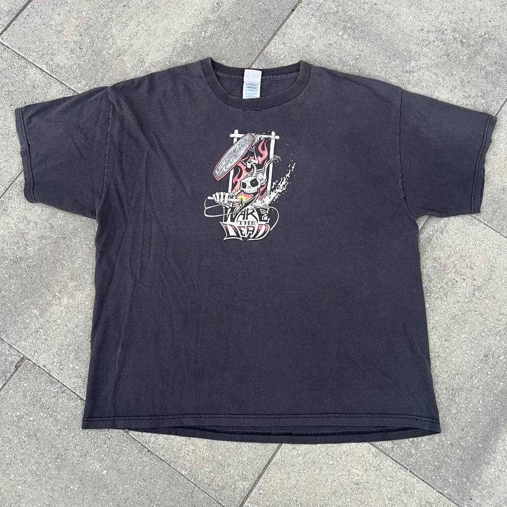 Vintage Wake The Dead Skeleton Graphic T-Shirt Mens XL Faded Black Skater Tee